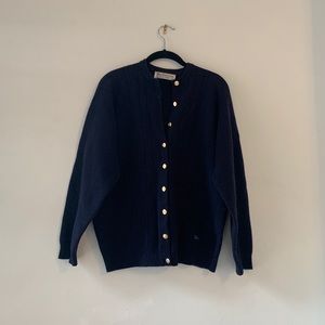 Vintage Burberry Wool Cardigan, Size Medium, Navy